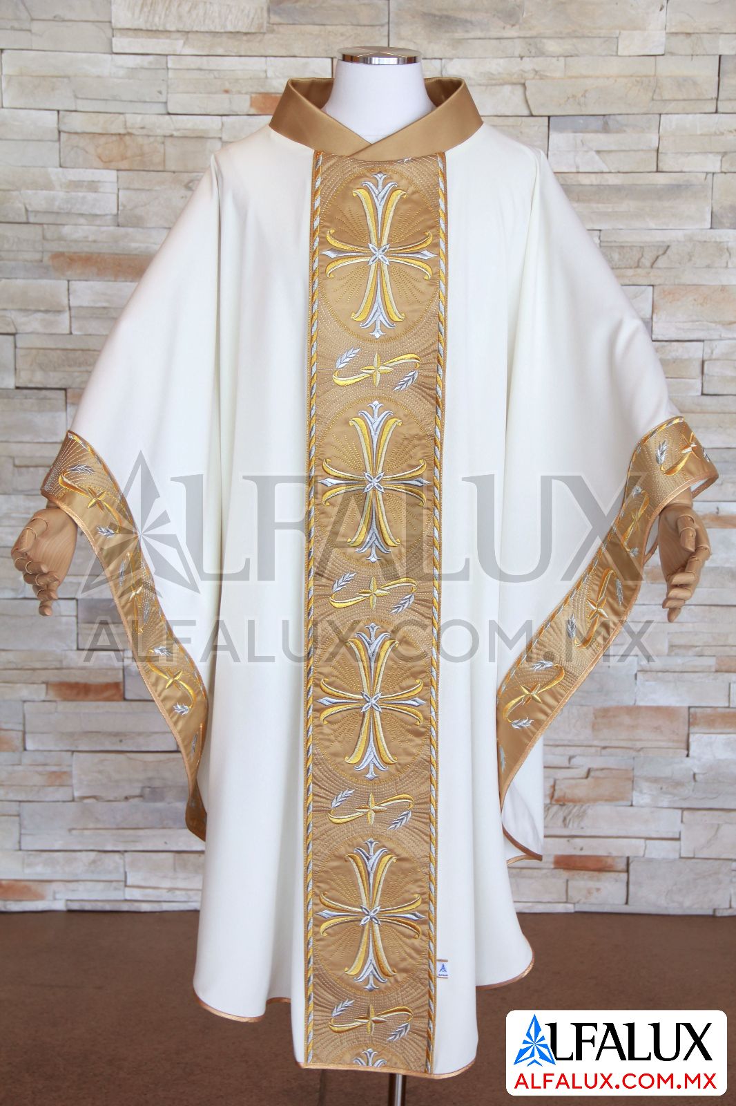 09 SAN ANTONIO Casulla Alfalux Blanco Laerales Dorado 933 (2)